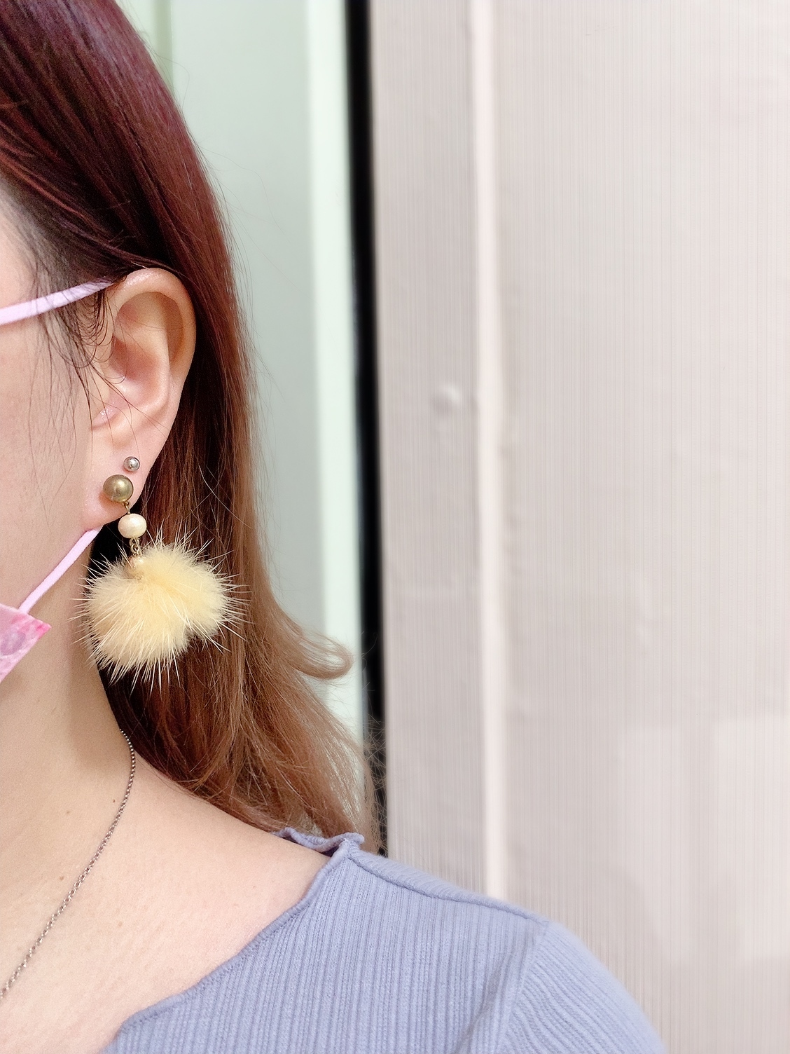 日本珍珠毛毛耳環