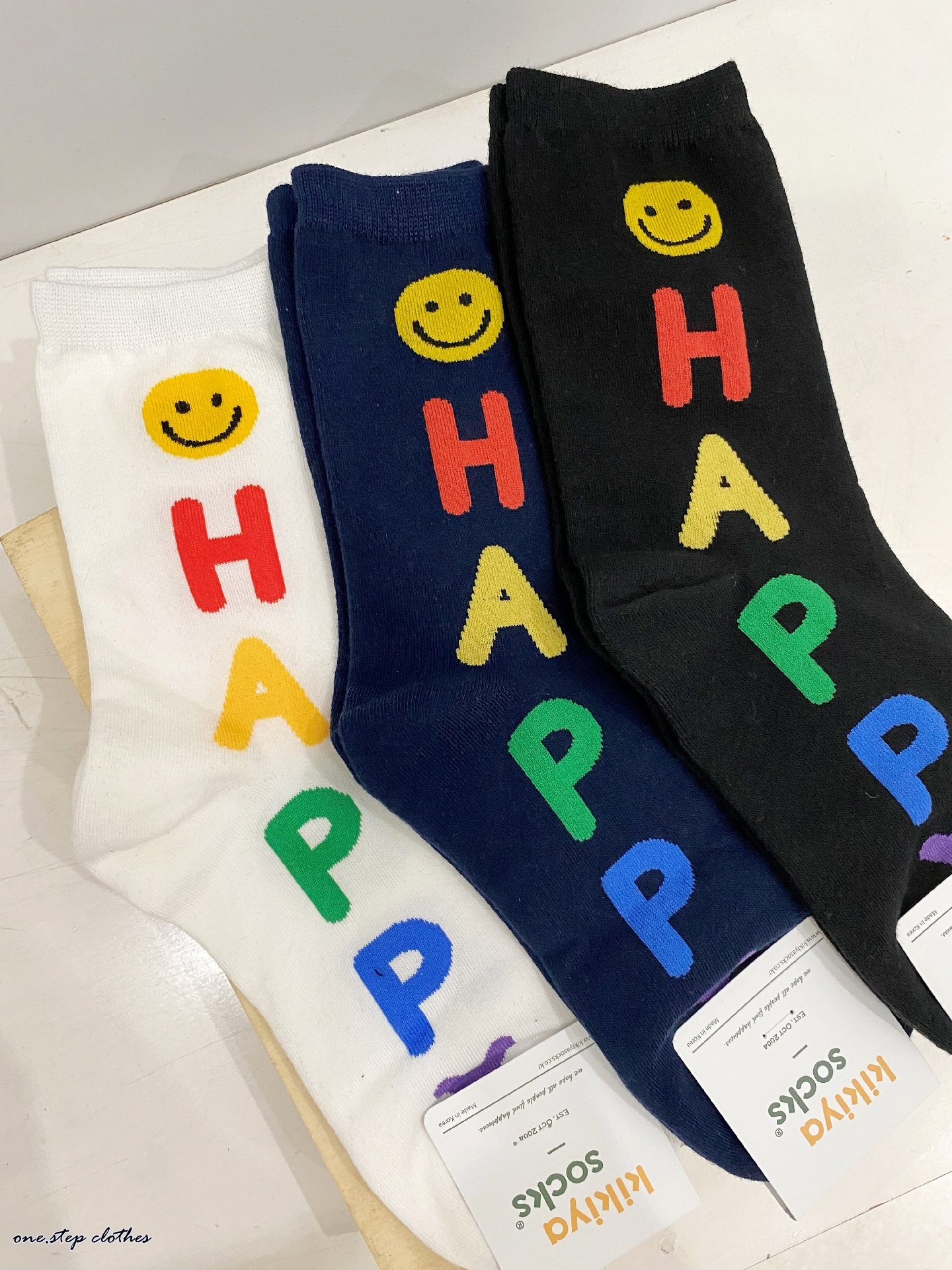 正韓彩色HAPPY笑臉襪