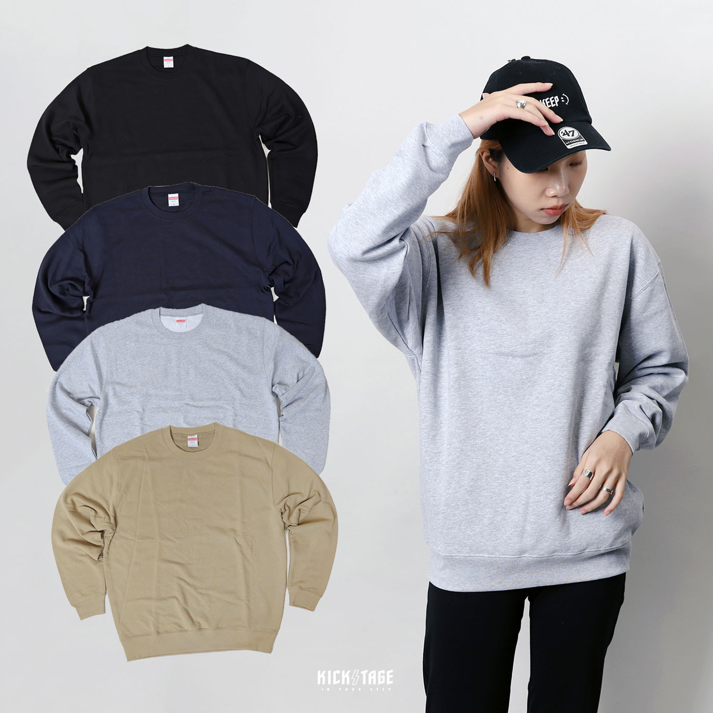 男女款 UNITED ATHLE 黑色 灰色 深藍 沙色 素面 基本款 10OZ 純棉 大學T 衛衣【504401】