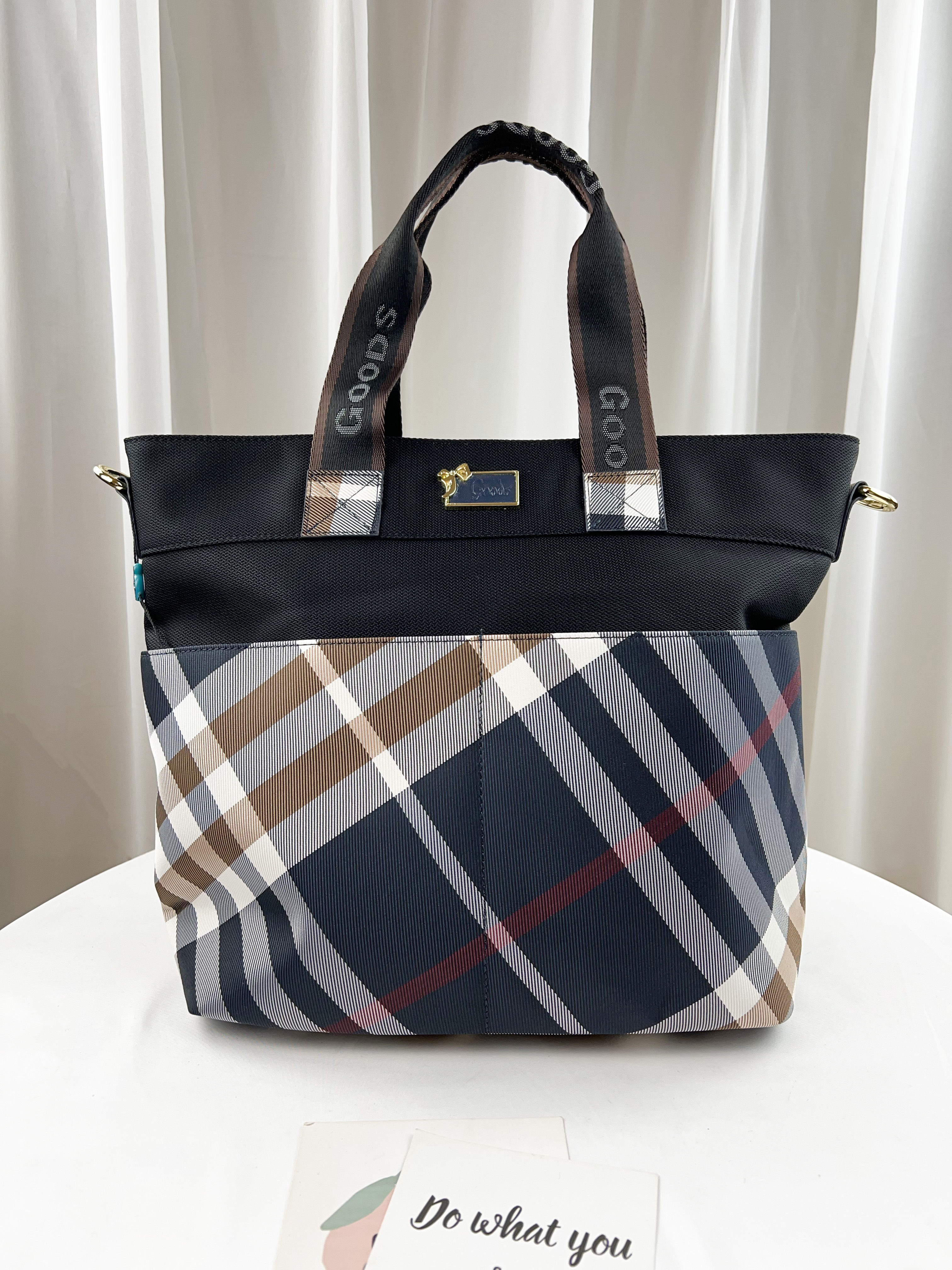 GOODS 大格黑 拼色防潑水手提包 / 側背包 #2747