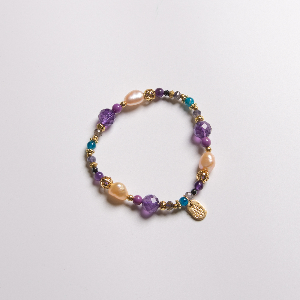 世界搗蛋日｜紫水晶橙珍珠手鍊 C1387