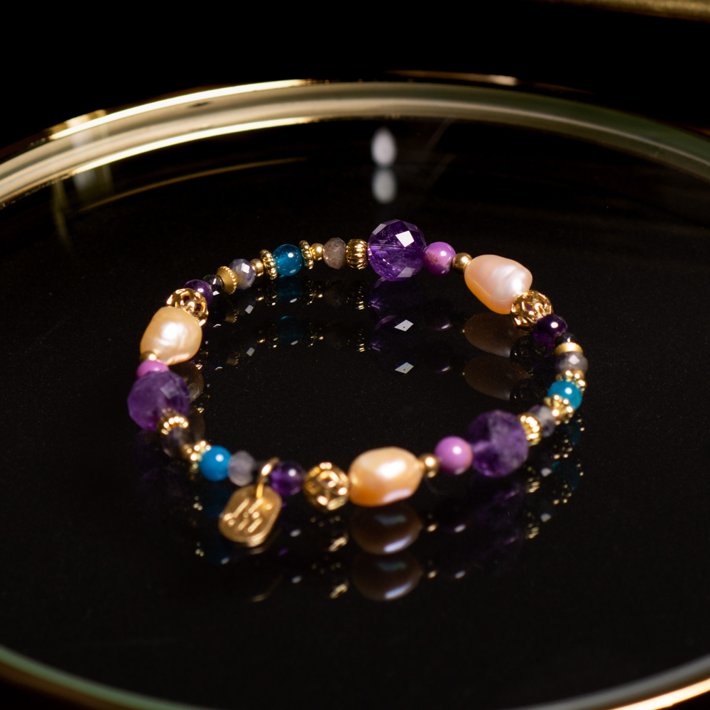 世界搗蛋日｜紫水晶橙珍珠手鍊 C1387