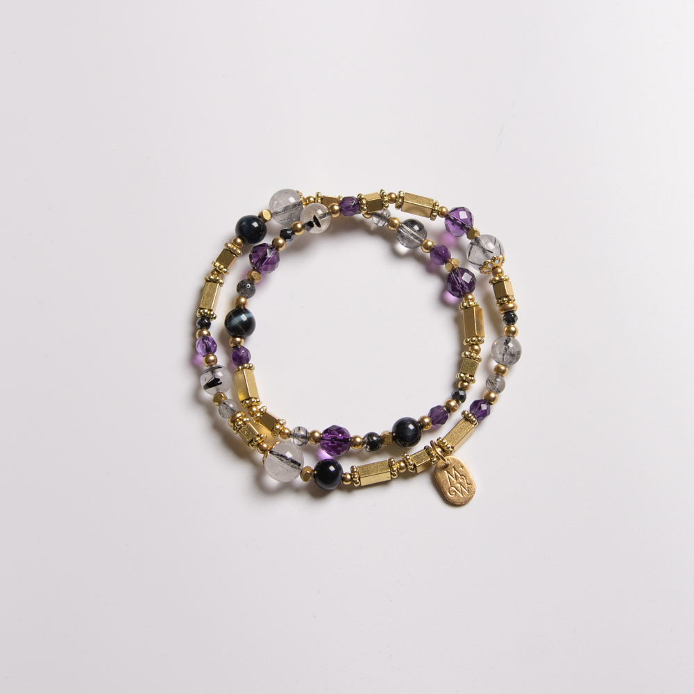 月亮女巫｜紫水晶黑髮晶雙圈手鍊 C1390