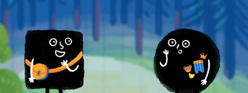 方形小晏和圓形小貢在尋找傳說的路途中相識