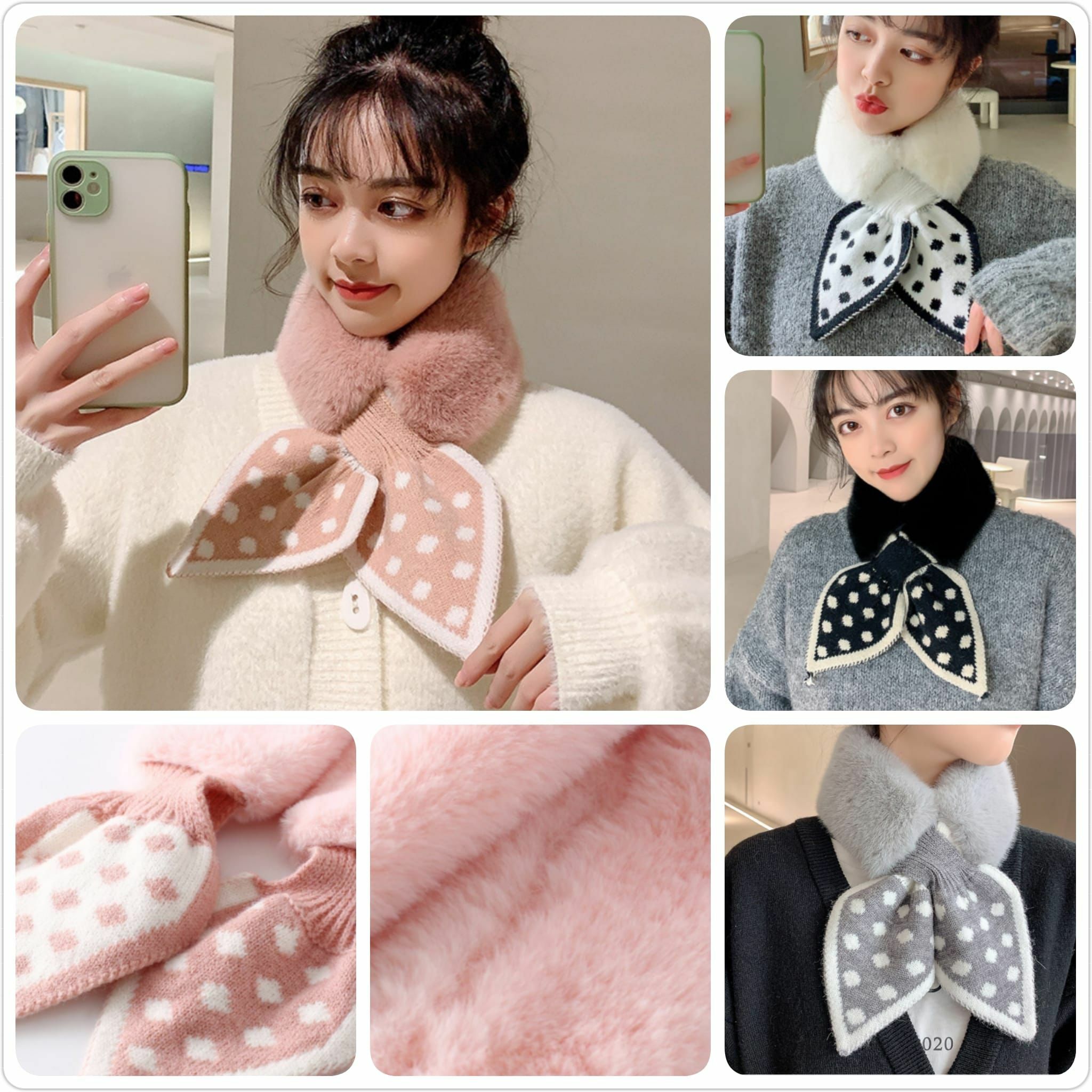 🔶CHIC風仿兔毛百搭保暖交叉圍巾-2103086