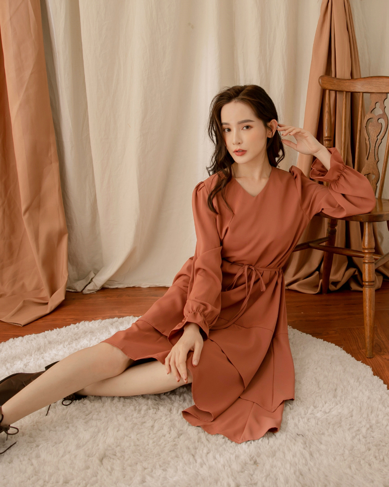 【官網限定】法式甜美綁帶蛋糕裙洋裝