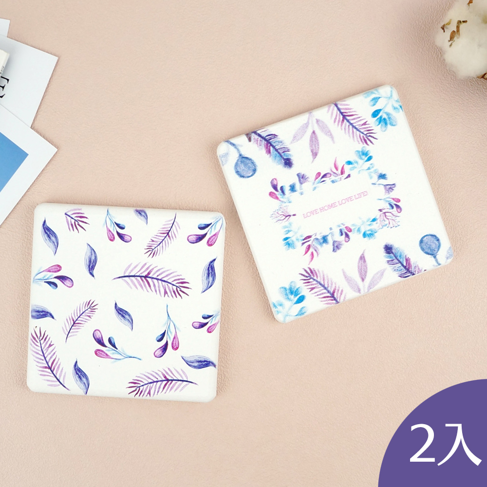 奼紫藍鈴方形珪藻土吸水杯墊(2入組)