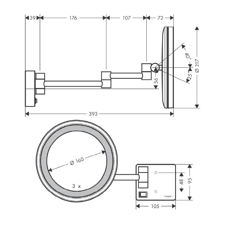 hansgrohe Addstoris 41790, -000 Shaving mirror with LED light (3x)