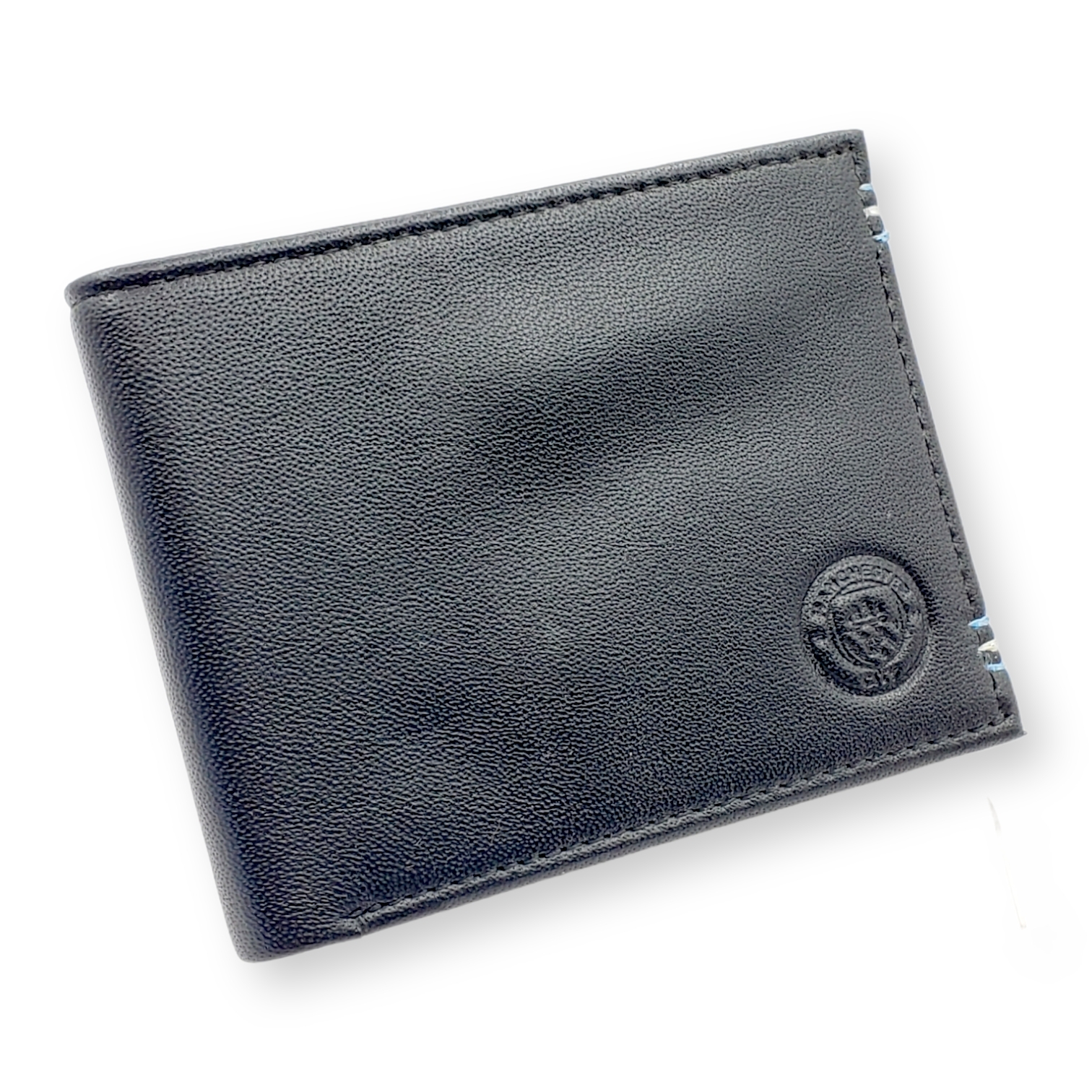 曼城黑色淺藍線皮革銀包