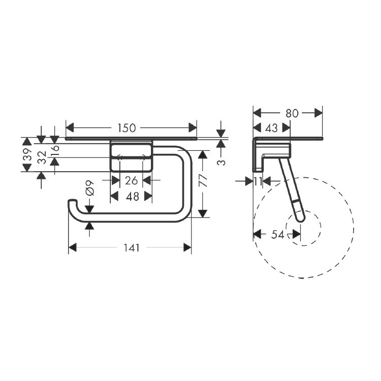 hansgrohe Addstoris 41772, -007 Roll holder with shelf