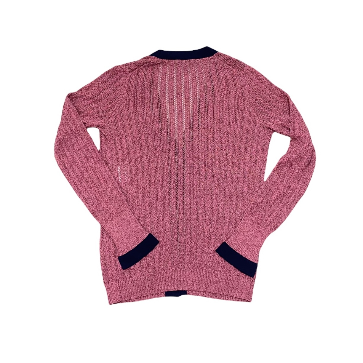 全新CHANEL Knitted cardigan,  34碼 P70486, 嫣紫粉紅/深藍色領圍 #香奈兒 針織外套 #BRAND NEW #香榭站正品