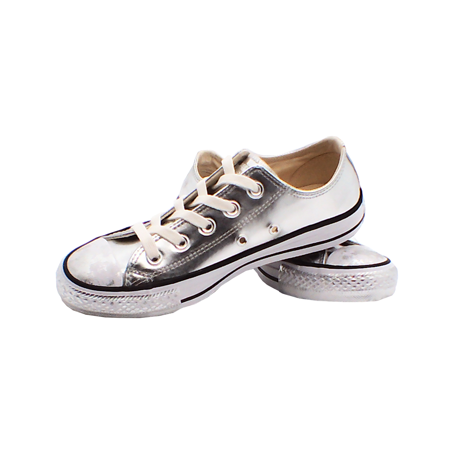 Converse - 女款漆皮低幫帆布鞋(銀色)