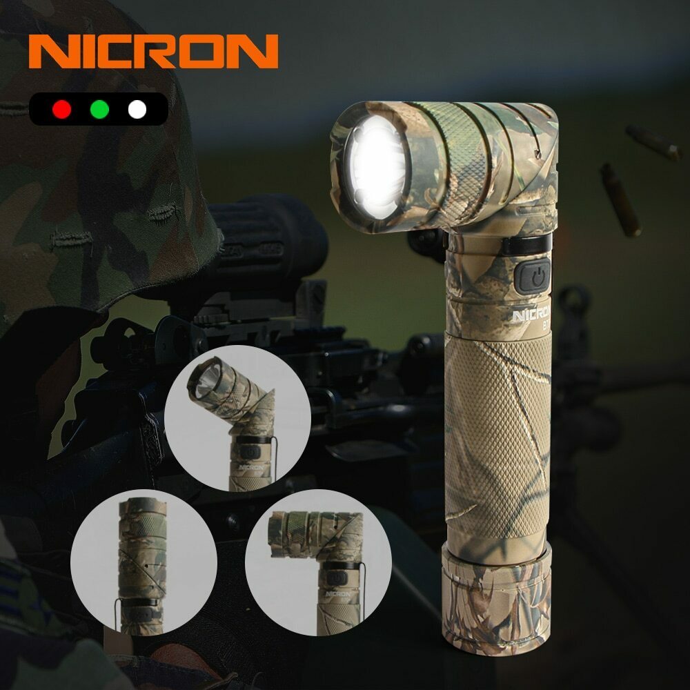 🔦🔦 Nicron B70+ 1200lm USB-C充電白/紅/綠光磁吸角燈工作燈迷彩電筒