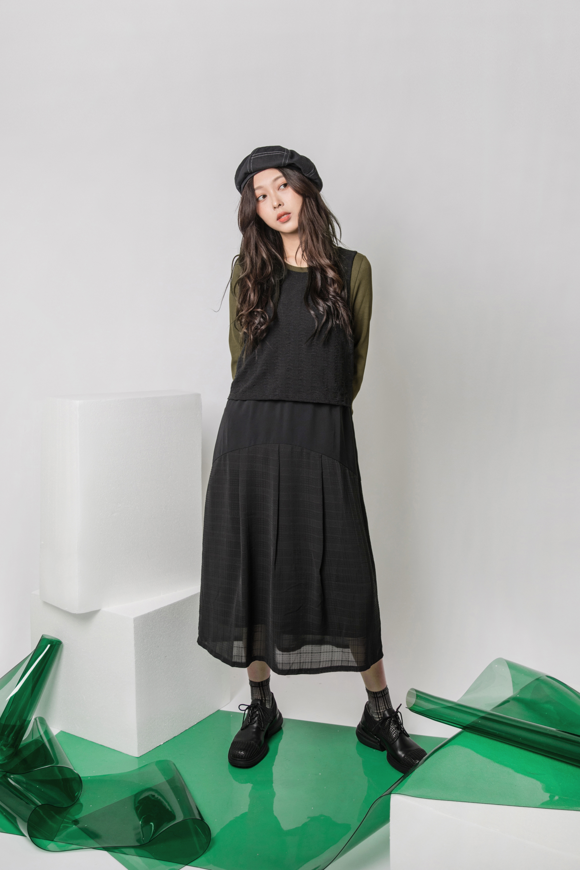 Patched dress with crinkle knit Details - D167D