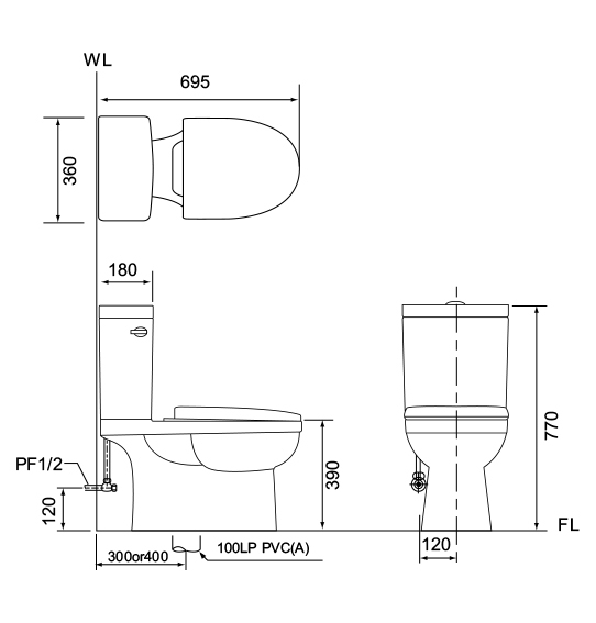 摩登 二段式大管徑省水馬桶 CS-2105-30/40
