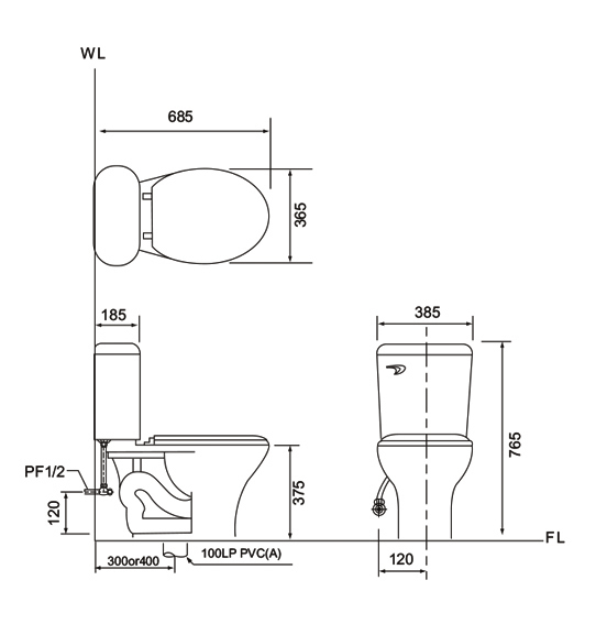 摩登 一段式省水馬桶 CS-2103-30/40