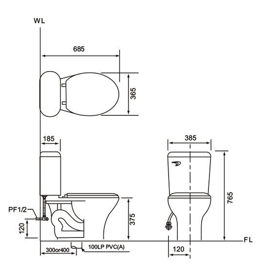 摩登 二段式省水馬桶 CS-2103V-30/40
