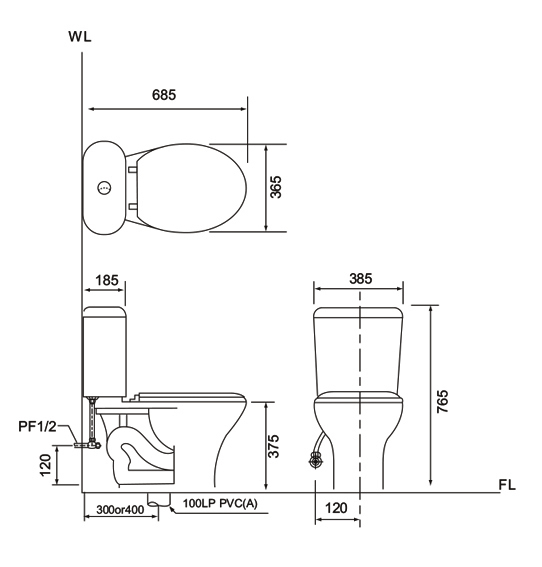 摩登 二段式省水馬桶 CS-2104V-30/40