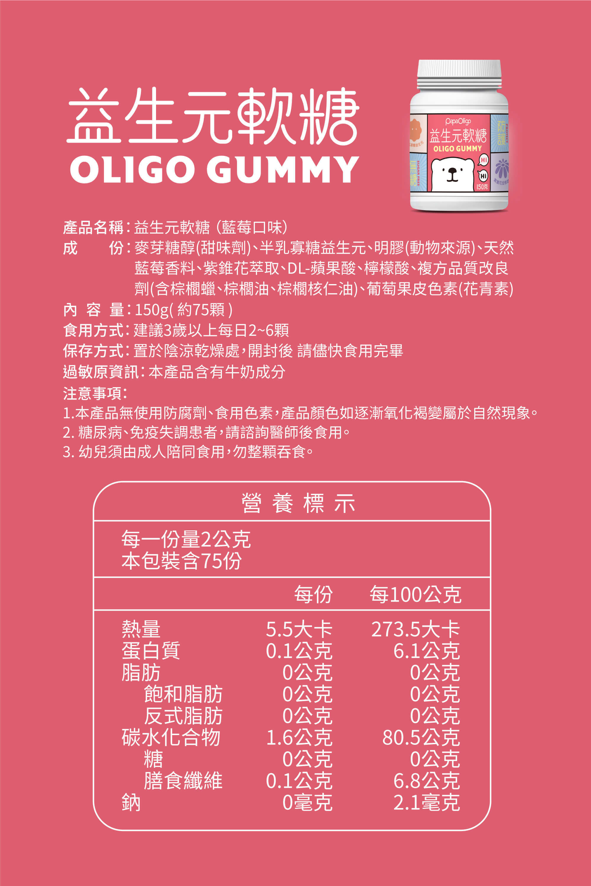 益生元軟糖產品營養標示