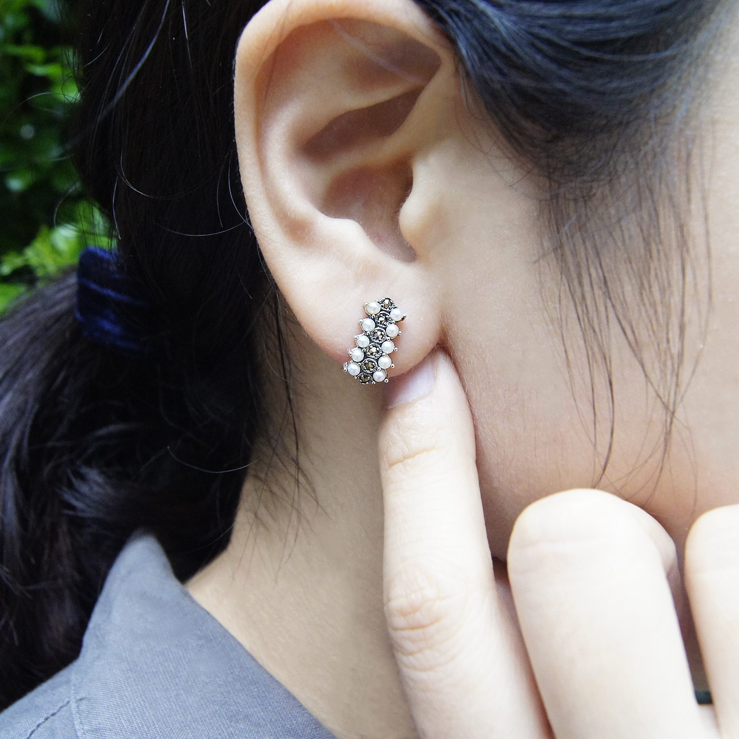 雙排小米珠耳環