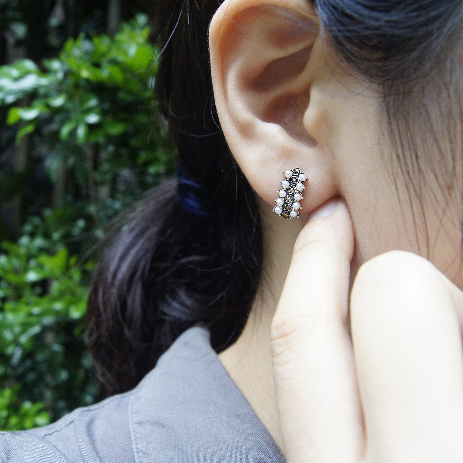 雙排小米珠耳環