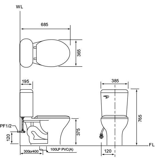摩登 一段式省水馬桶(貼花)  CS-2103-30/40