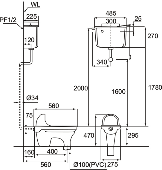 摩登 高水箱式蹲便 CS-108