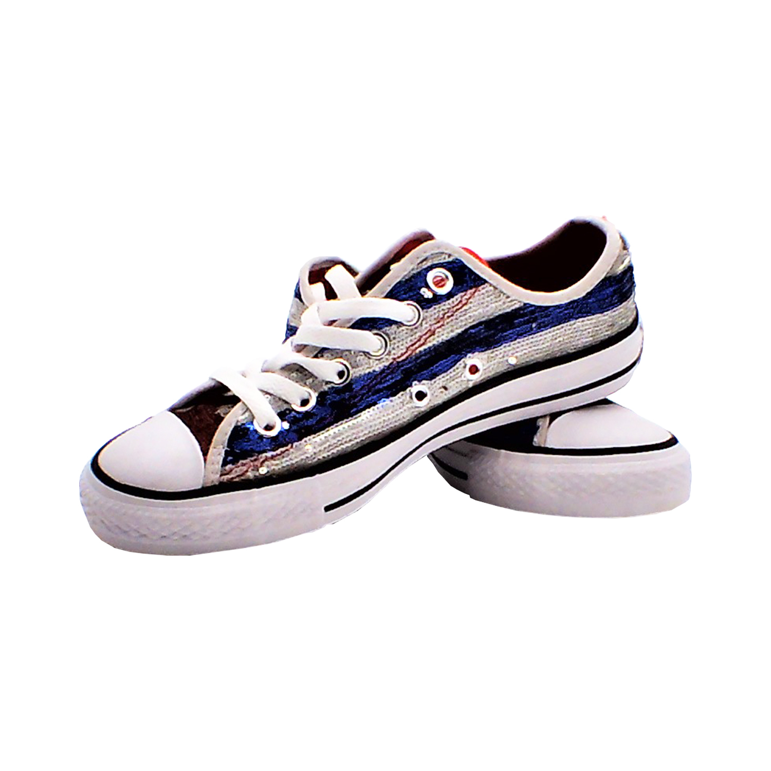 Converse - 女款低幫休閒帆布鞋(藍白紋)