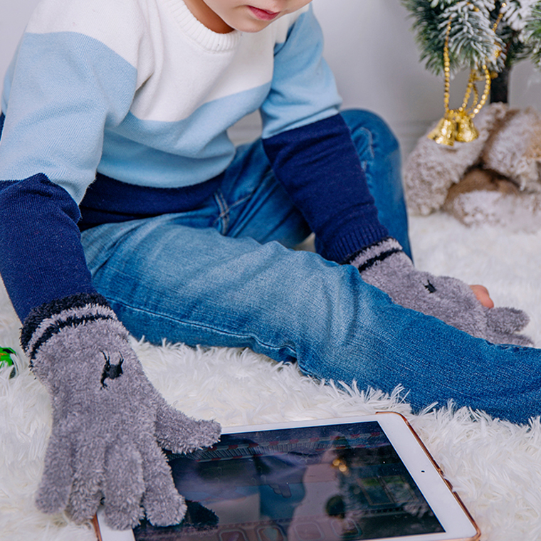 【肌暖】兒童條紋麋鹿觸控保暖手套丨C7245