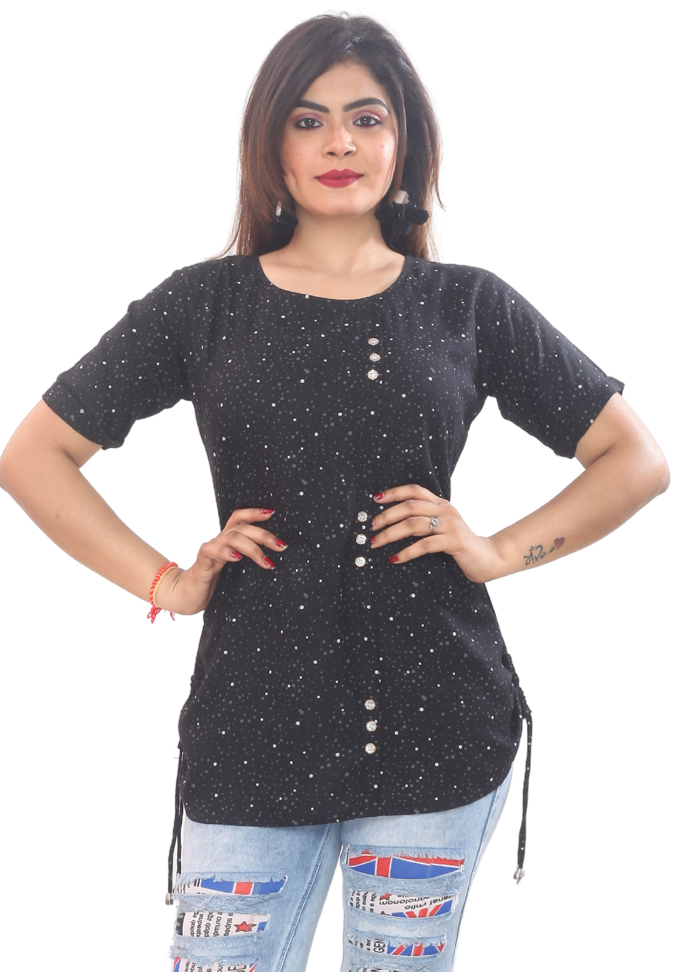 Women Black rayon Side String Top Q1520