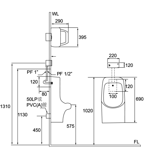 摩登 掛式便斗 U-3001A / M-262A