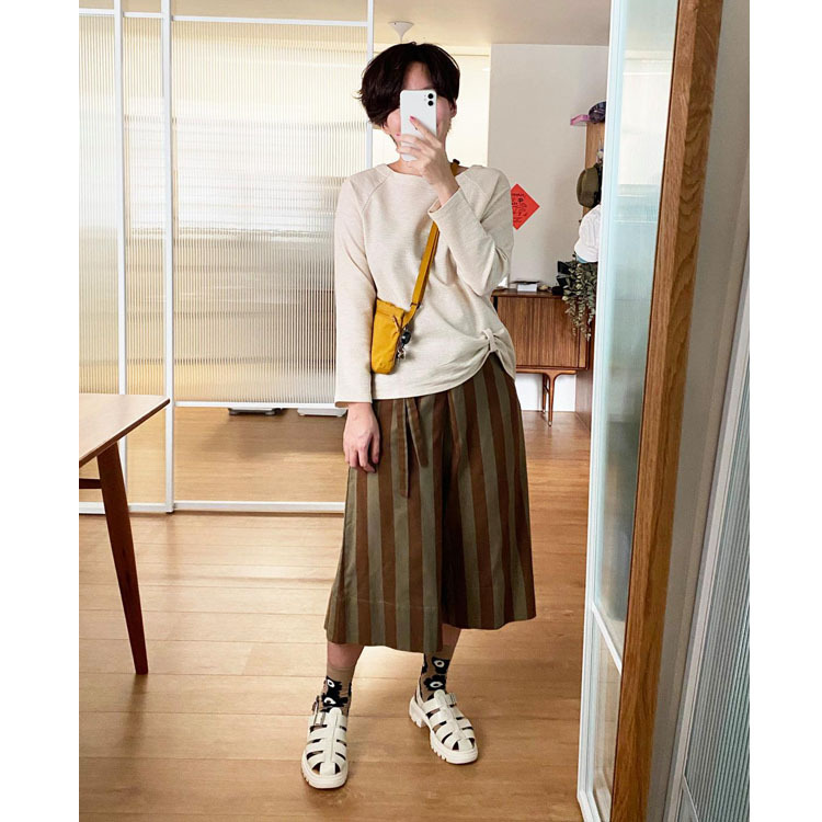 公路電影條紋綁帶褲裙-洛杉磯午霞