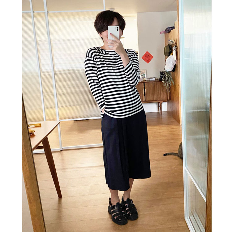 日日條紋九分袖上衣-吉米寶貝