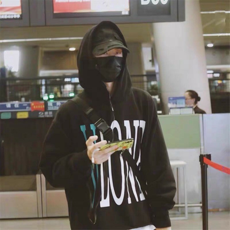 VLONE LOGO 下擺破壞 黑綠 長袖 帽T