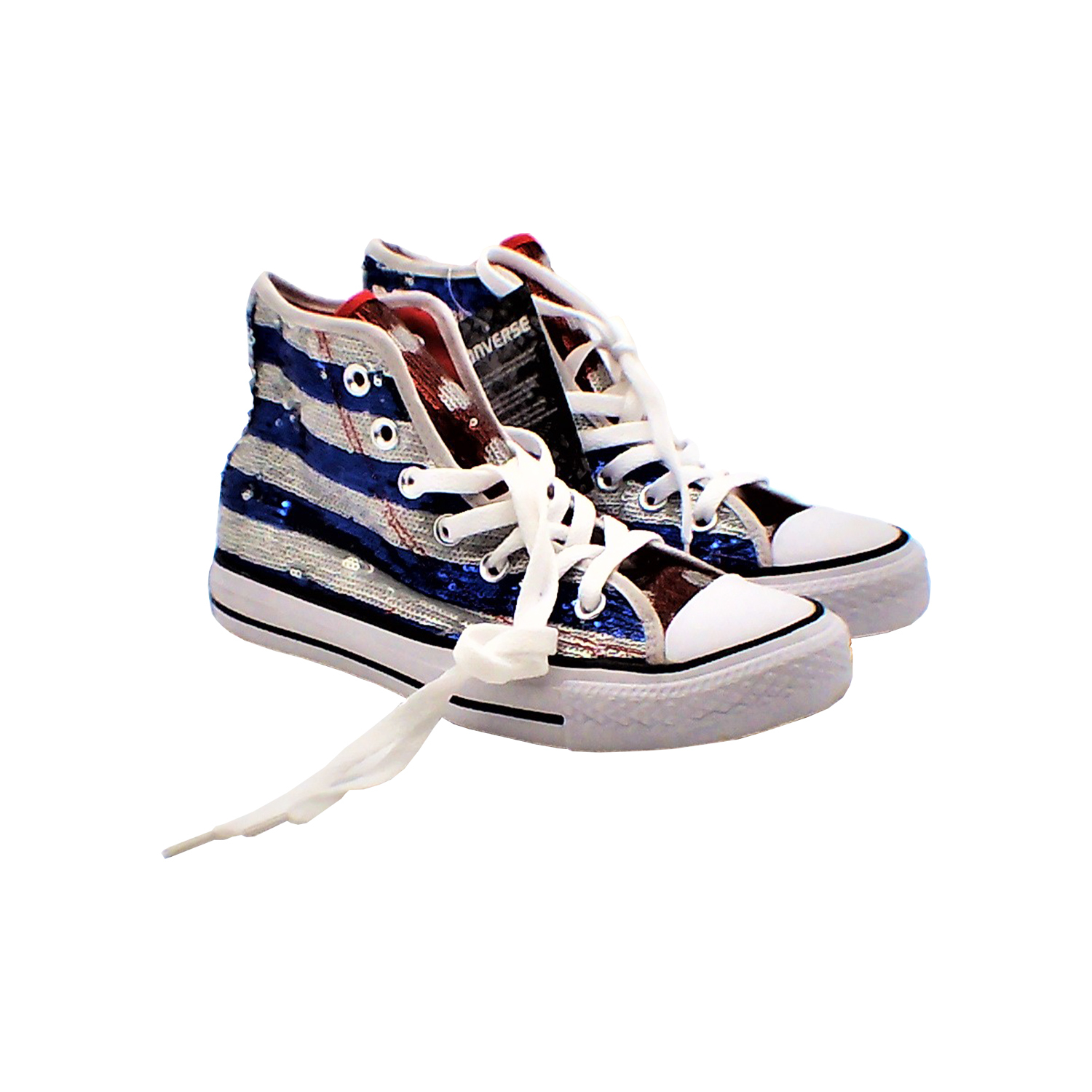 Converse - 女款藍白條紋高幫潮流帆布鞋(藍/白)