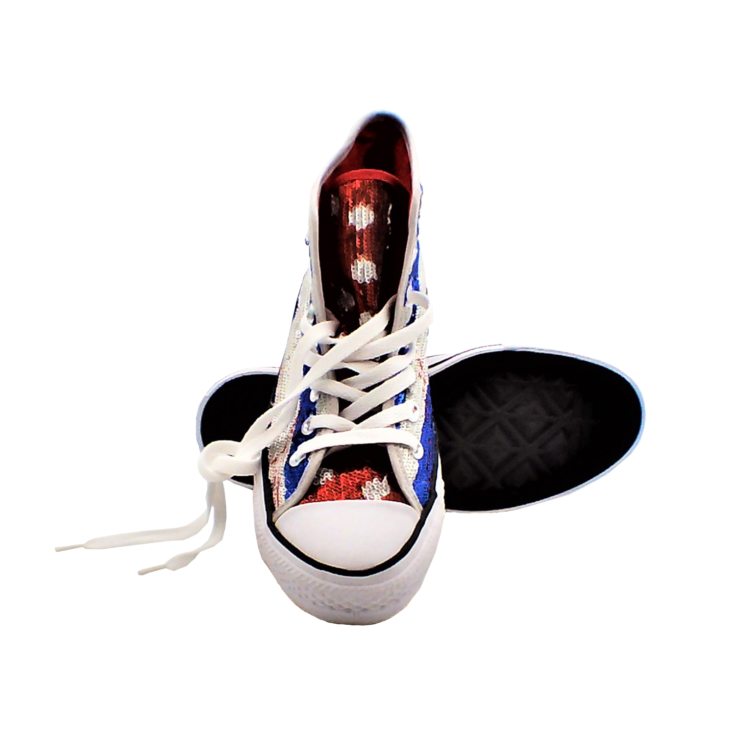 Converse - 女款藍白條紋高幫潮流帆布鞋(藍/白)