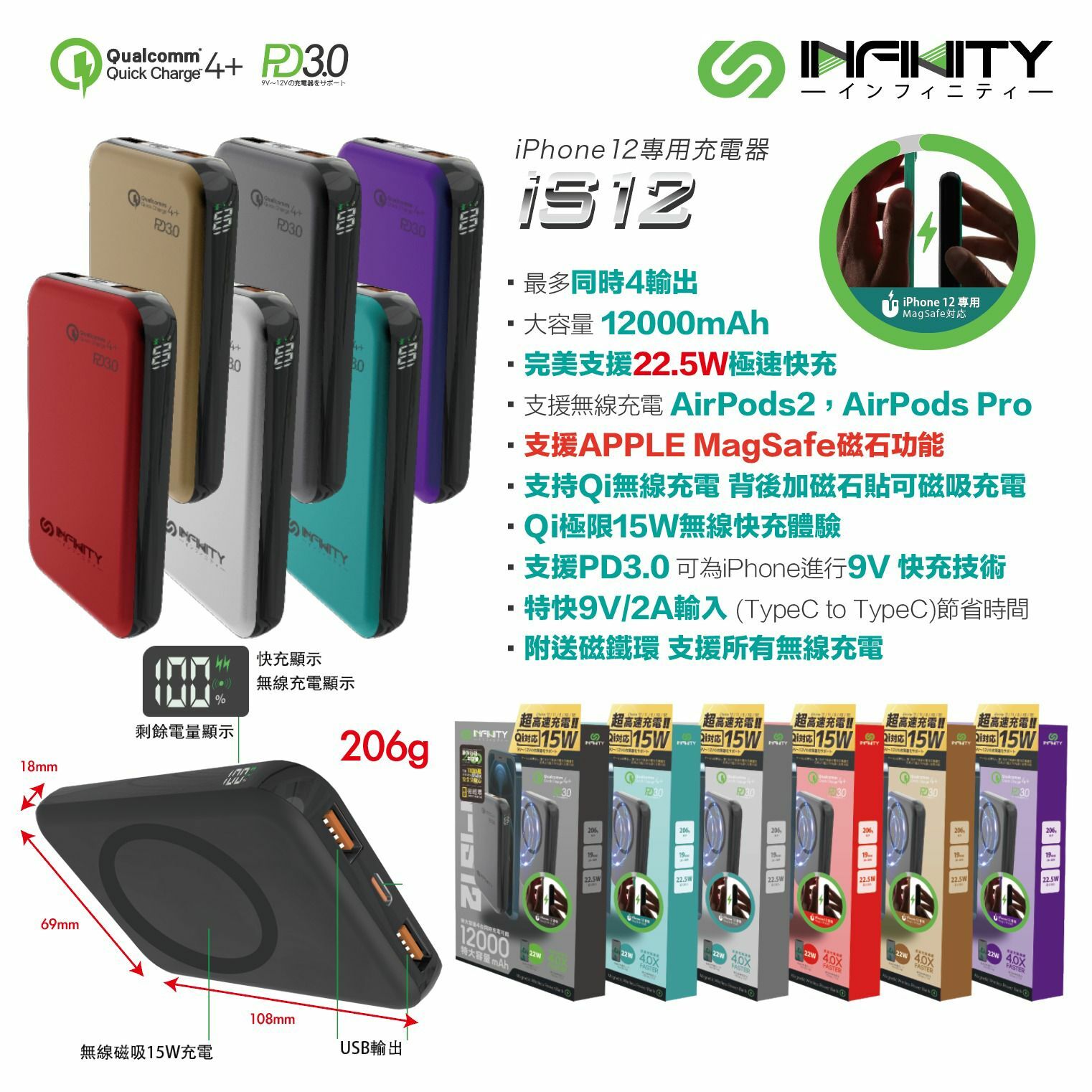 INFINITY IS12 12000mAh Magsafe 22W外置充電器