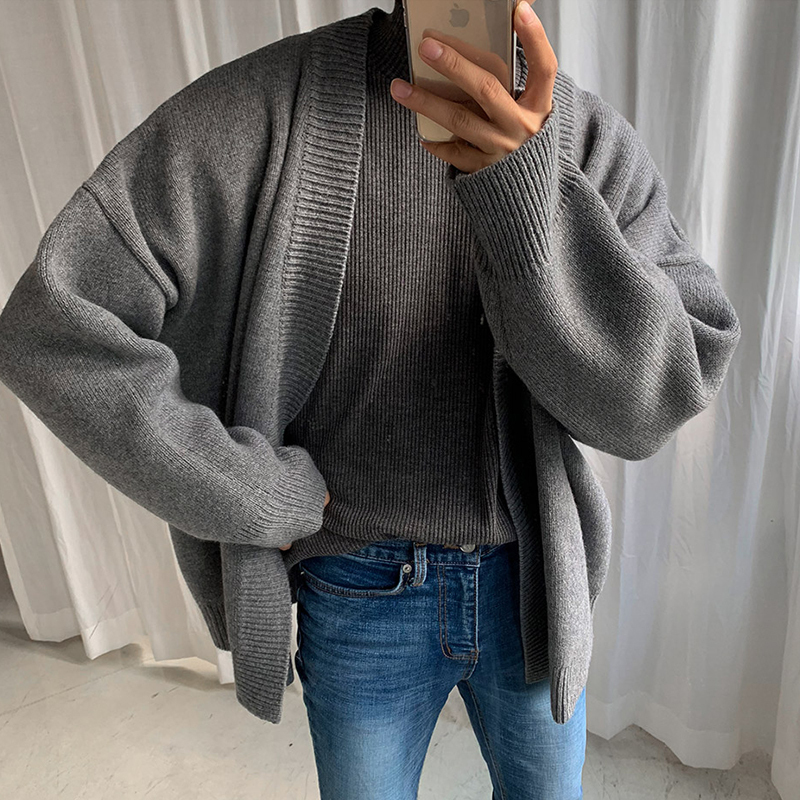 加厚純色開襟針織衫 / 黑 / 不提供退換貨