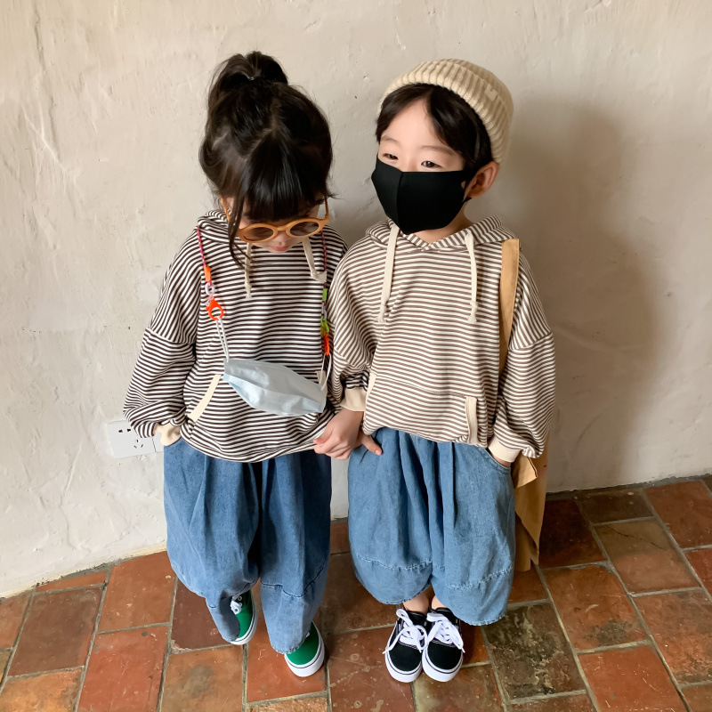 兄妹裝  細條紋大口袋帽T 2色 80-140cm