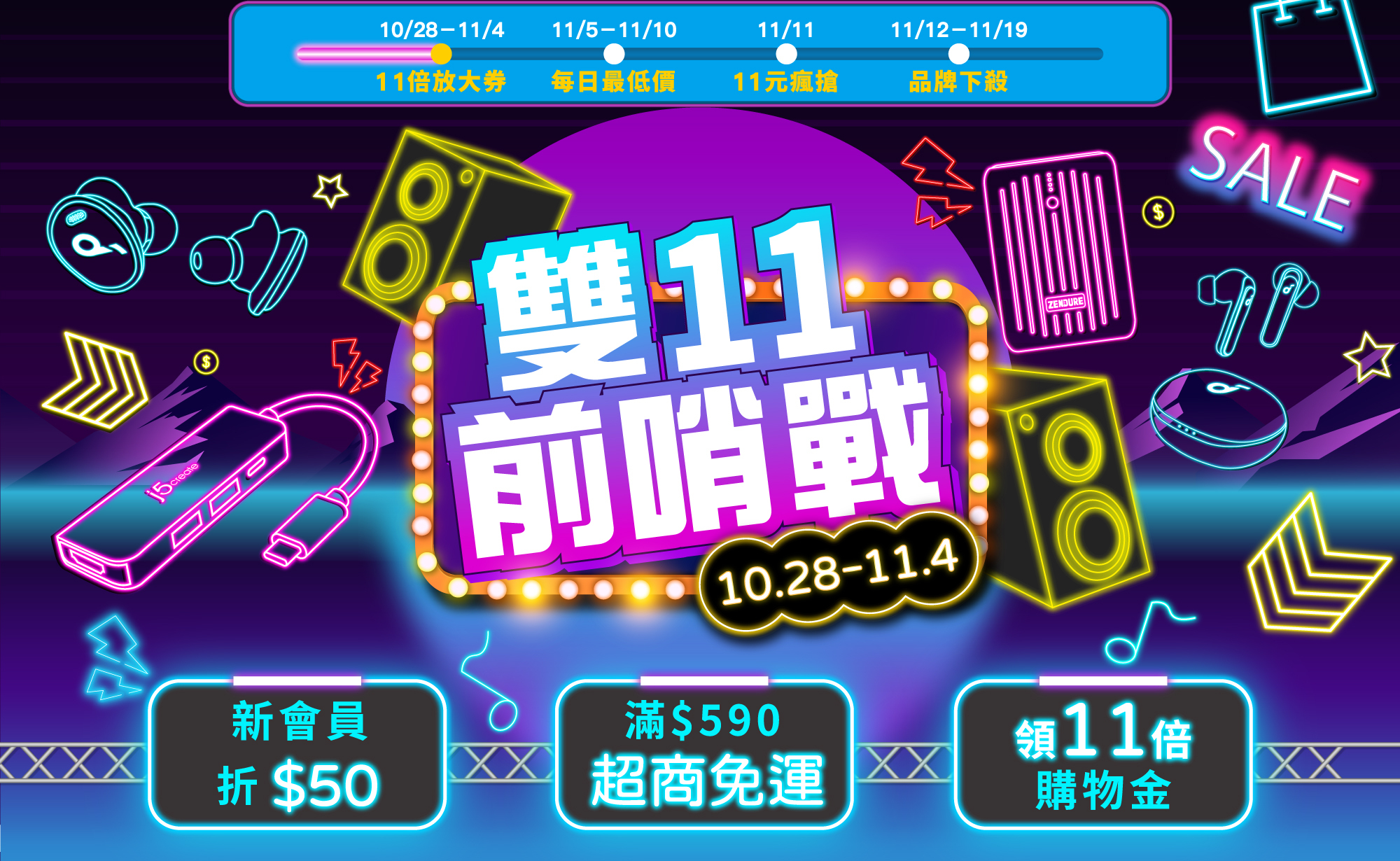 /28-11/4 雙11前哨戰 | UB 11倍放大券，購物金直接翻11倍！FB 集氣 抽$11元 Soundcore P3 藍牙耳機