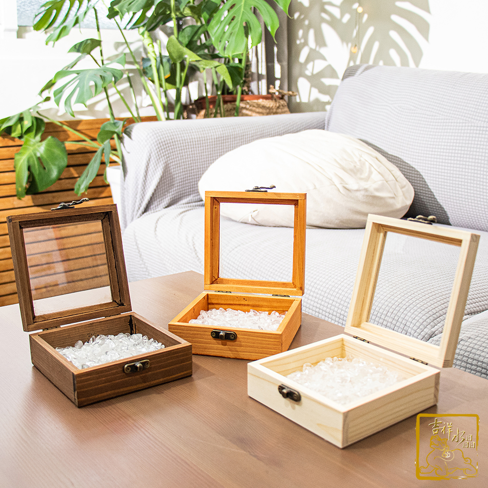 白水晶文青木盒消磁盒 300g 淨化水晶