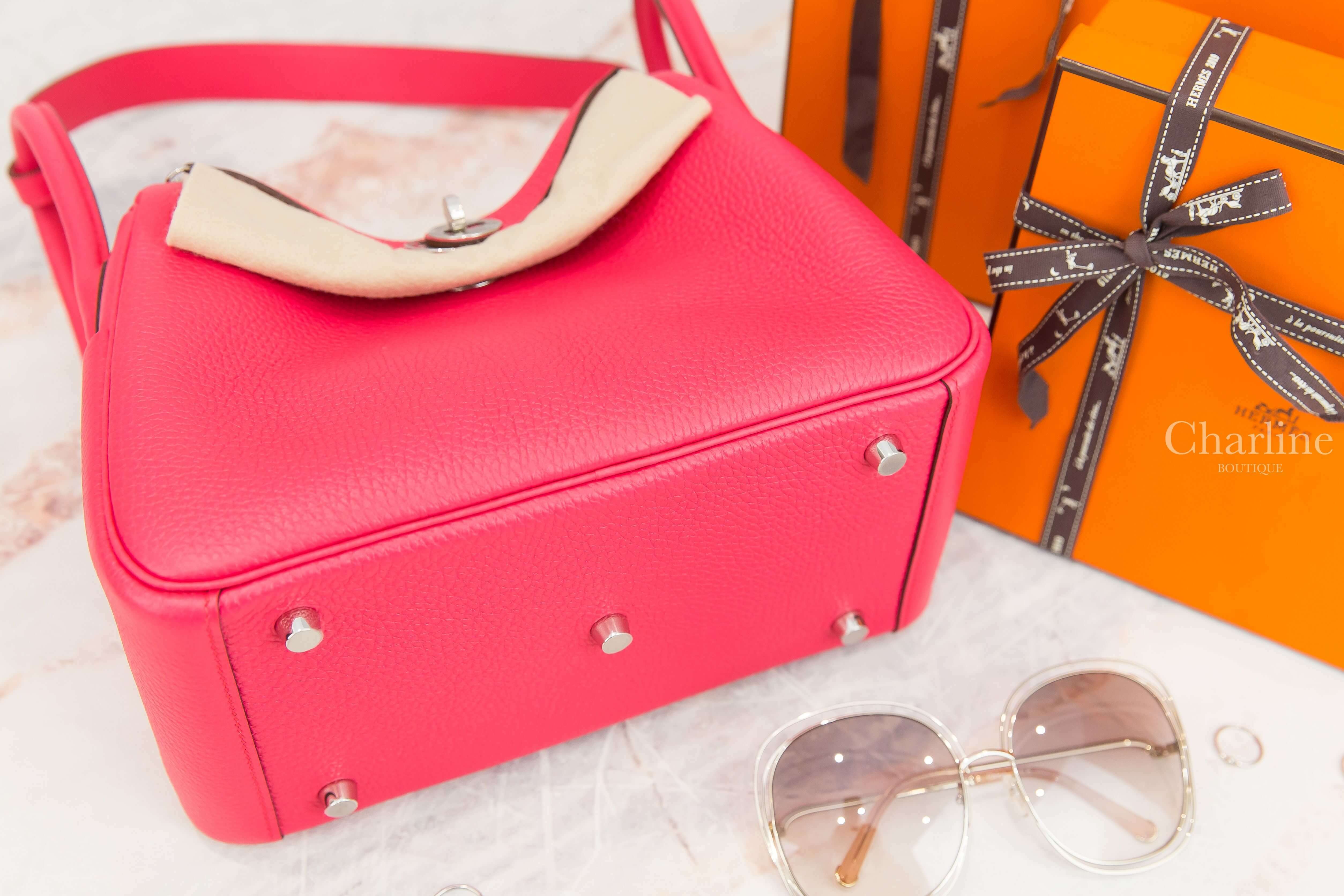 Hermès Lindy 26cm I6 Rose Extreme Taurillon Clemence Y刻玫瑰桃粉色銀釦-Charline Boutique 精品代購