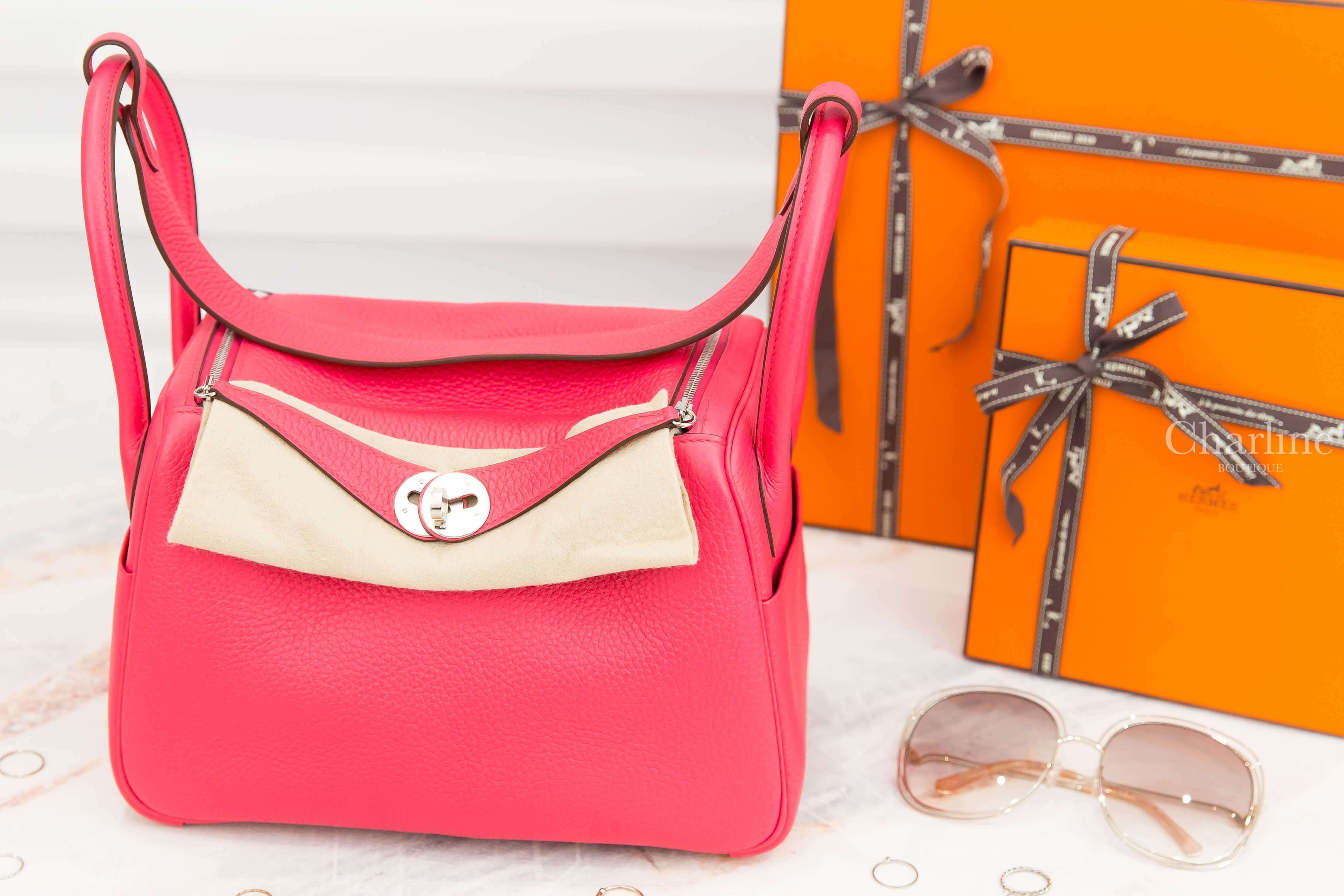 Hermès Lindy 26cm I6 Rose Extreme Taurillon Clemence Y刻玫瑰桃粉色銀釦-Charline Boutique 精品代購