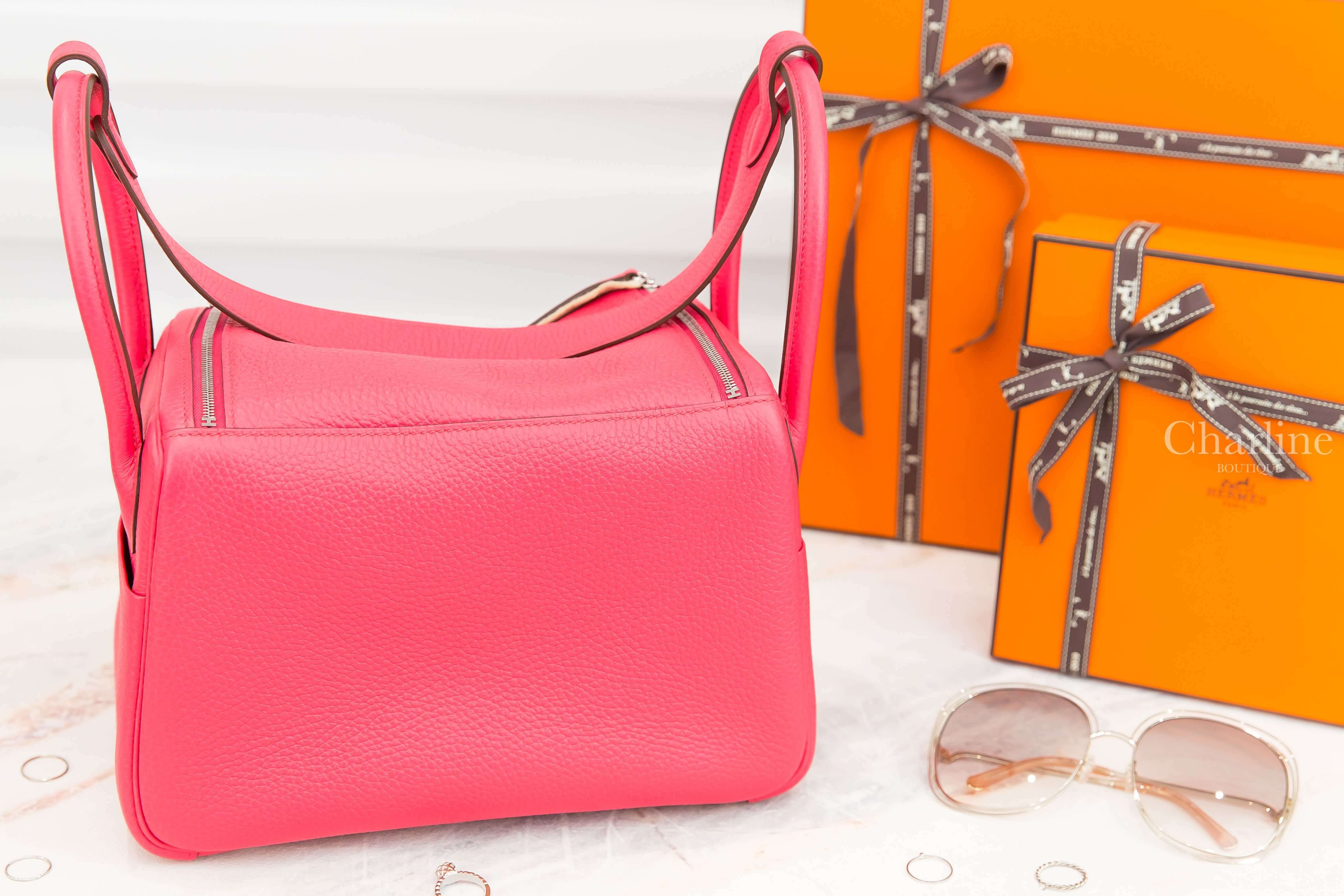 Hermès Lindy 26cm I6 Rose Extreme Taurillon Clemence Y刻玫瑰桃粉色銀釦-Charline Boutique 精品代購