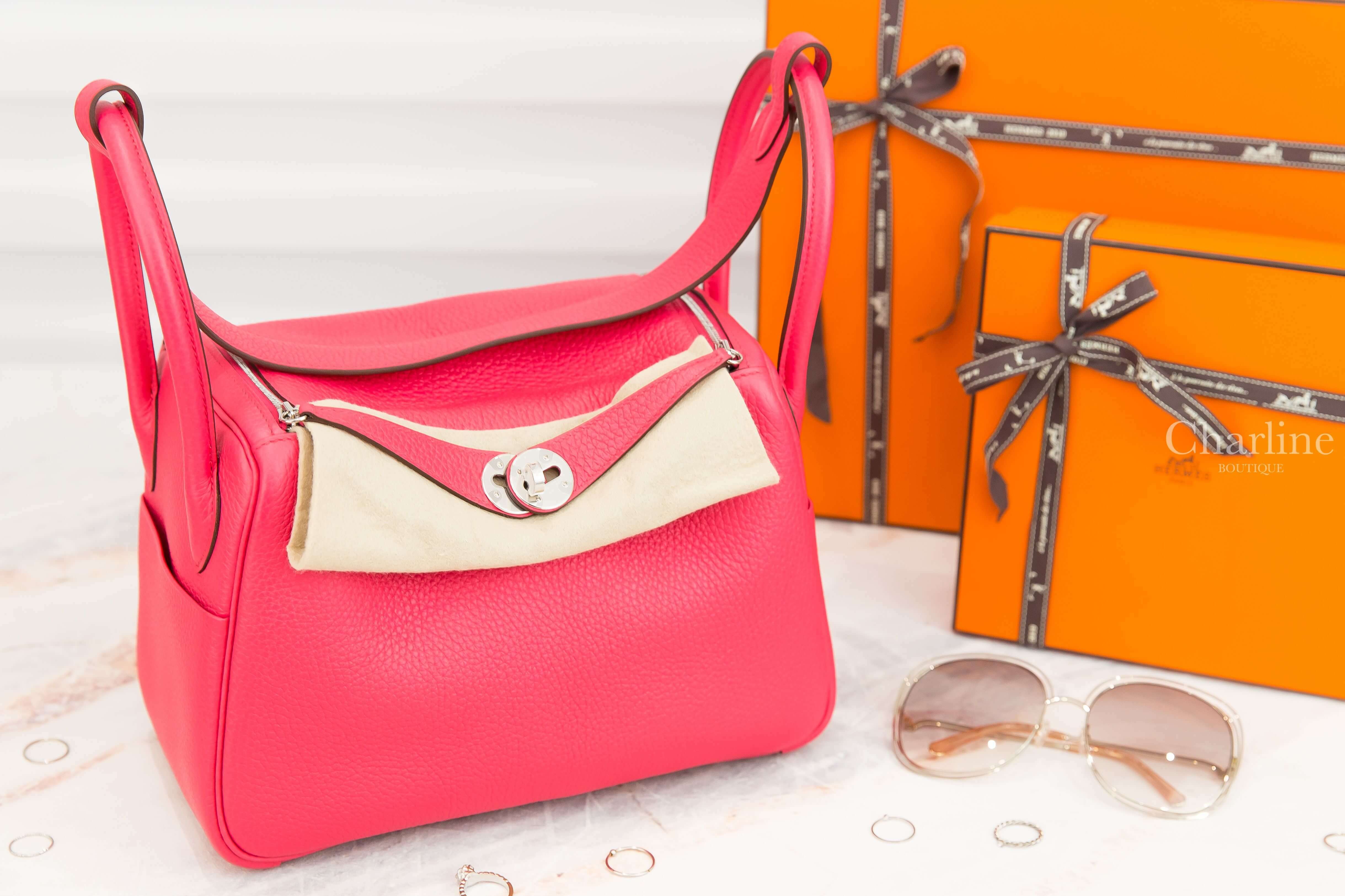 Hermès Lindy 26cm I6 Rose Extreme Taurillon Clemence Y刻玫瑰桃粉色銀釦-Charline Boutique 精品代購