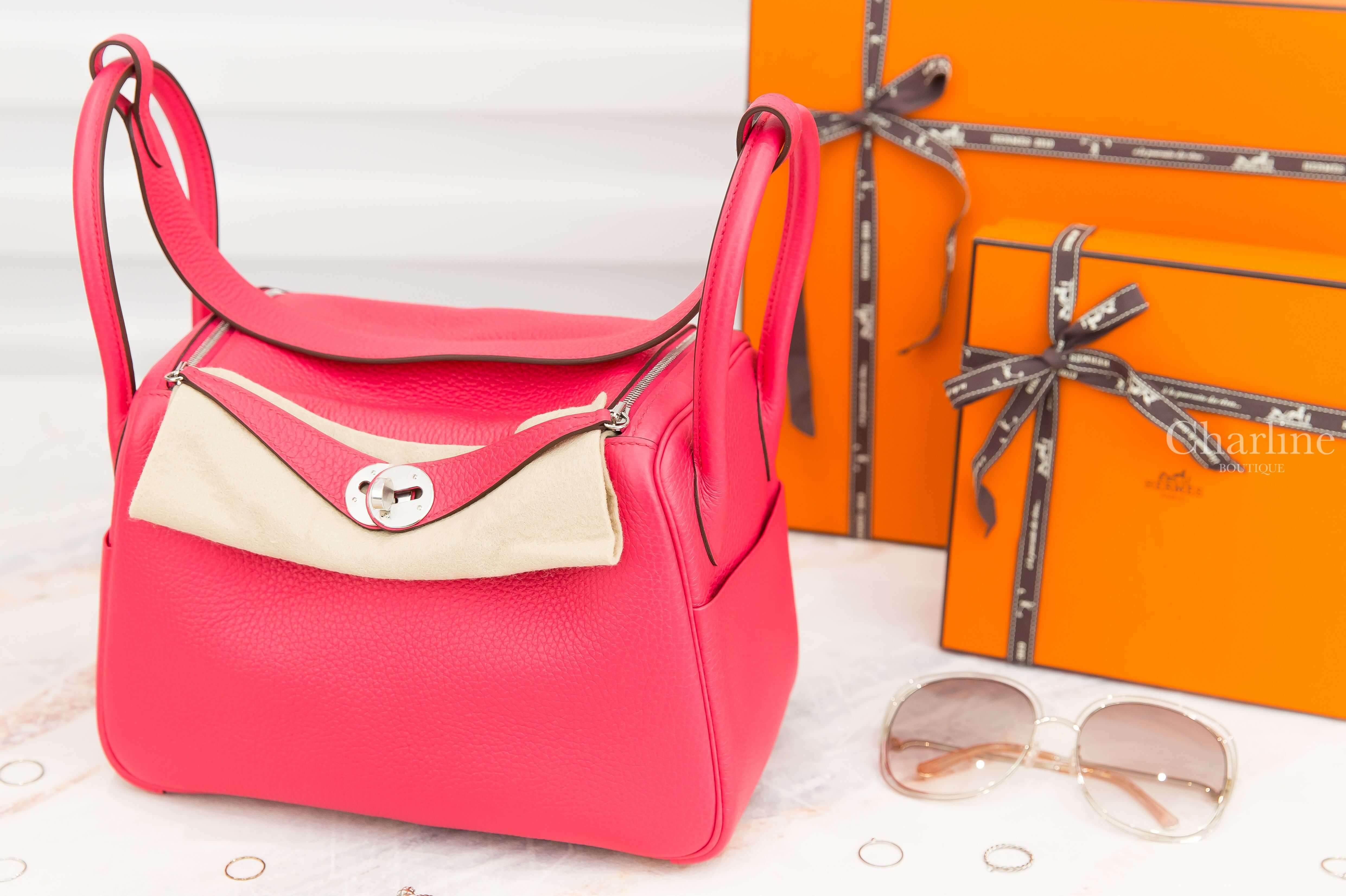 Hermès Lindy 26cm I6 Rose Extreme Taurillon Clemence Y刻玫瑰桃粉色銀釦-Charline Boutique 精品代購