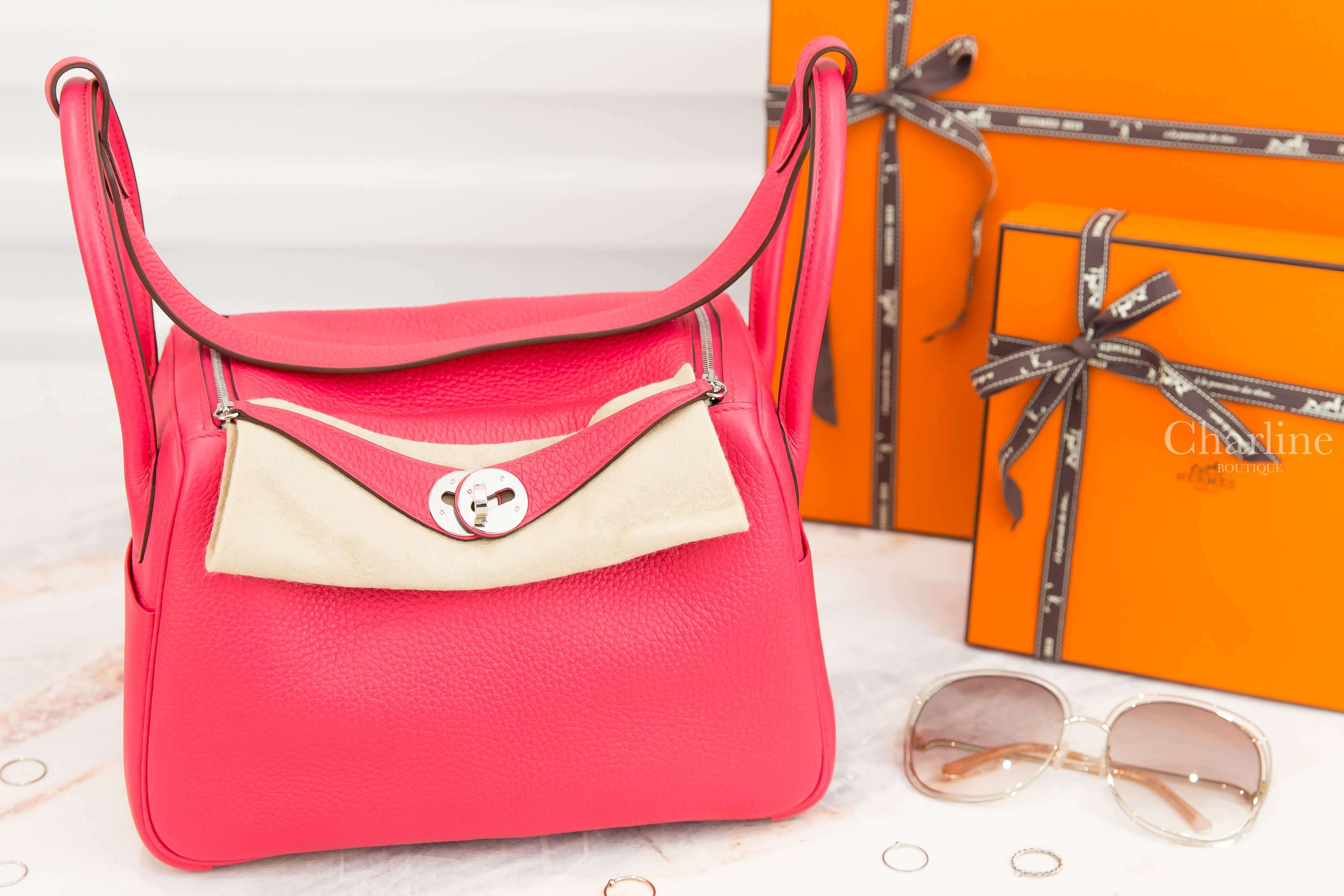 Hermès Lindy 26cm I6 Rose Extreme Taurillon Clemence 玫瑰桃粉色銀釦