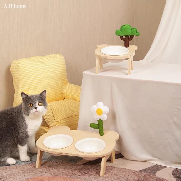 【ＡＨ405】高腳傾斜防打翻寵物小熊碗架