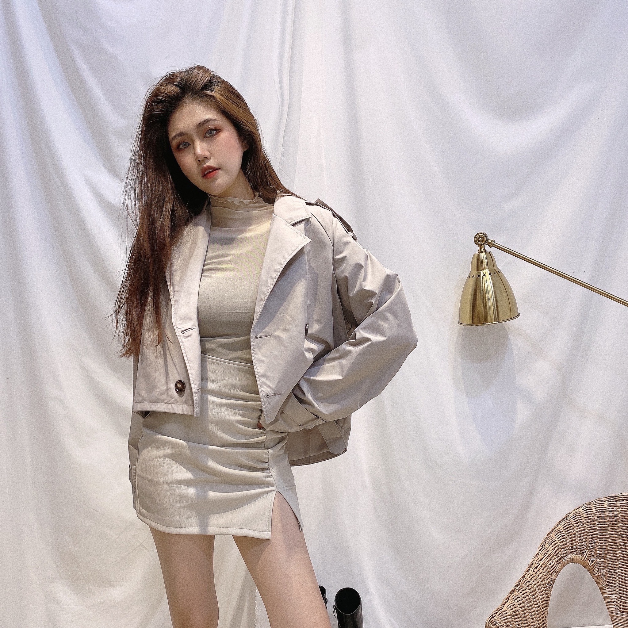 韓國質感短版風衣/二色