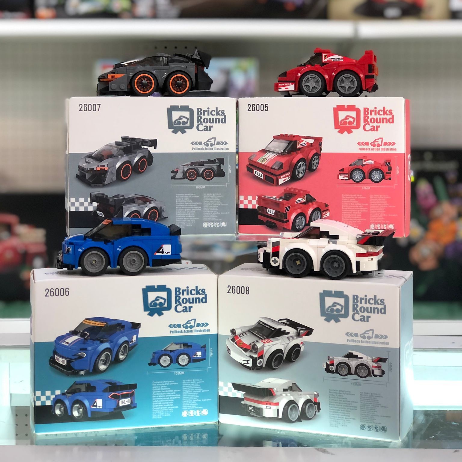 Brick Round Car Q版 回力積木跑車  (一套4款)